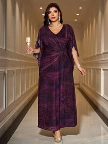 Reflora Plus Size Elegant Party Knot Dress - Purple - View 8