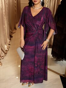 Reflora Plus Size Elegant Party Knot Dress - Purple - View 5