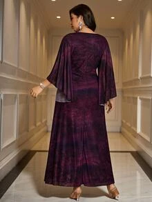 Reflora Plus Size Elegant Party Knot Dress - Purple - View 7