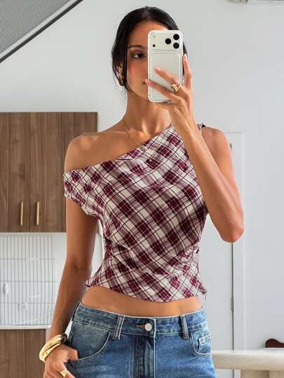 Aloruh Women's Preppy 70s 90s Streetwear 2000s 80s Casual Elegant Off-Shoulder Blouse Commuter Brunch Going Out Night Out Summer Top Black And Cream