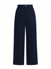 EMERY ROSE Plus Size Solid Color Casual Straight Leg Woven Suit Trousers Graduation,Back To School,Teacher Outfits For Women Winter Fall Autumn - Navy Blue - View 3