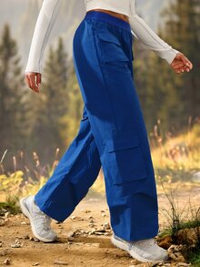 Exploreva Women's Solid Color Casual Versatile Daily Outdoor Hiking Long Pants - Blue - View 4