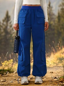 Exploreva Women's Solid Color Casual Versatile Daily Outdoor Hiking Long Pants - Blue - View 6
