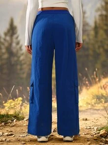 Exploreva Women's Solid Color Casual Versatile Daily Outdoor Hiking Long Pants - Blue - View 2