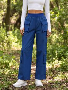 Exploreva Women's Solid Color Casual Versatile Daily Outdoor Hiking Long Pants - Blue - View 1