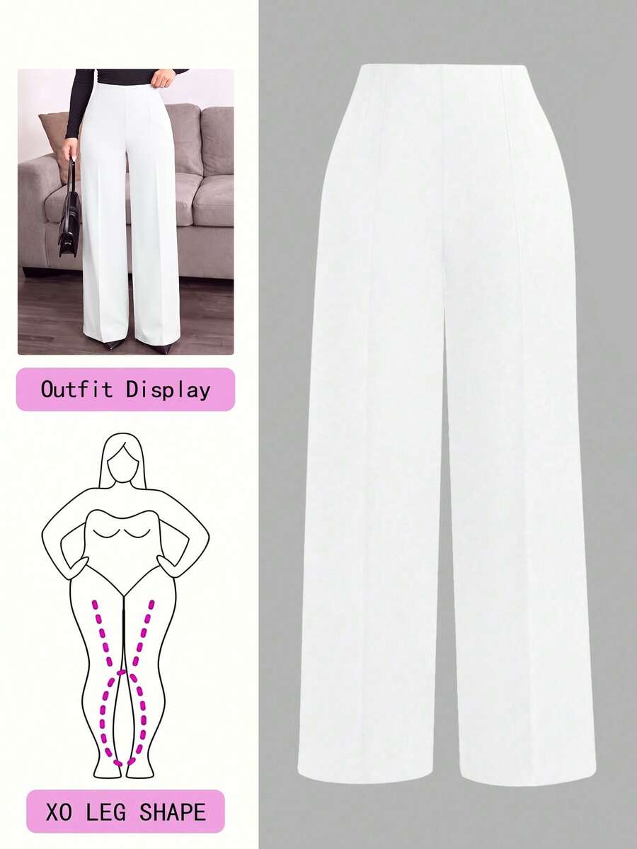 SHEIN Clasi Plus Size Women's Straight Leg Suit Pants Graduation,Back To School,Teacher Outfits For Women Winter Fall Autumn - White - View 1