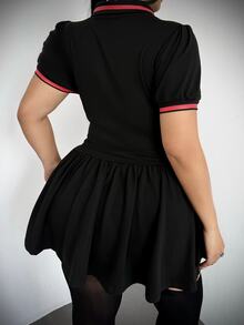 Whyspr Halloween Cosplay Black & Red Contrast Puff Short Sleeve DHeart & Cross Dark Shiny Nurse Uniform Set, - Black - View 3