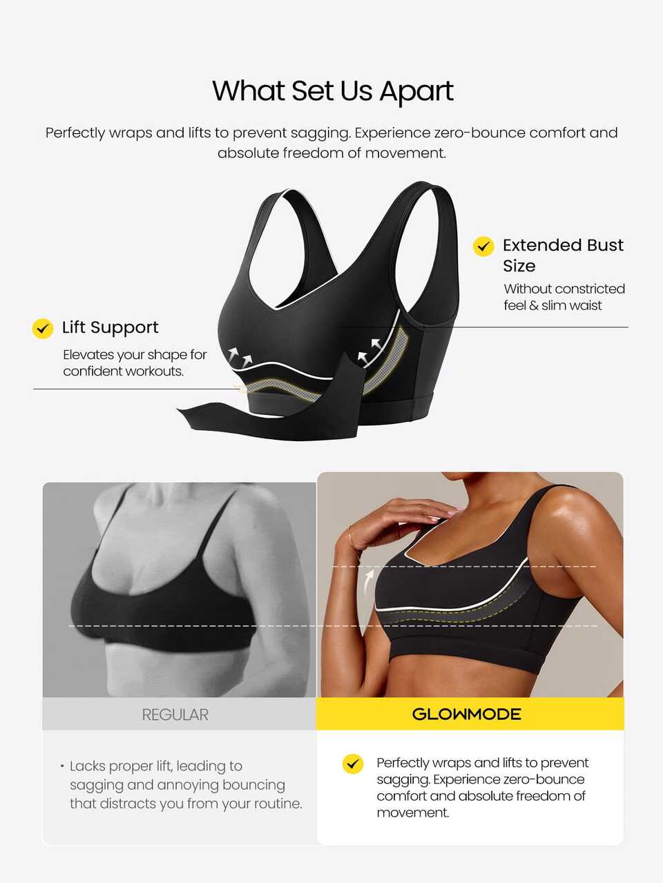 DD+ FeatherFit™-Sculpt GlowSupport Color Blocking Sports Bra With Anti-Sagging Support & Removable Cups Medium Impact Training Workout Gym Fitness