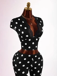 Amplova Women's Elegant Polka Dot Autumn Outfit - Black and White - View 1
