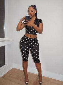 Amplova Women's Elegant Polka Dot Autumn Outfit - Black and White - View 6