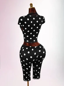 Amplova Women's Elegant Polka Dot Autumn Outfit - Black and White - View 3