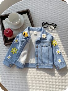SHEIN Babygirl Cute Casual Versatile Printed Blue Floral Autumn Jacket - Blue - View 5