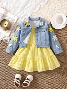 SHEIN Babygirl Cute Casual Versatile Printed Blue Floral Autumn Jacket - Blue - View 4
