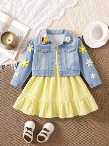 SHEIN Babygirl Cute Casual Versatile Printed Blue Floral Autumn Jacket - Blue - View 1