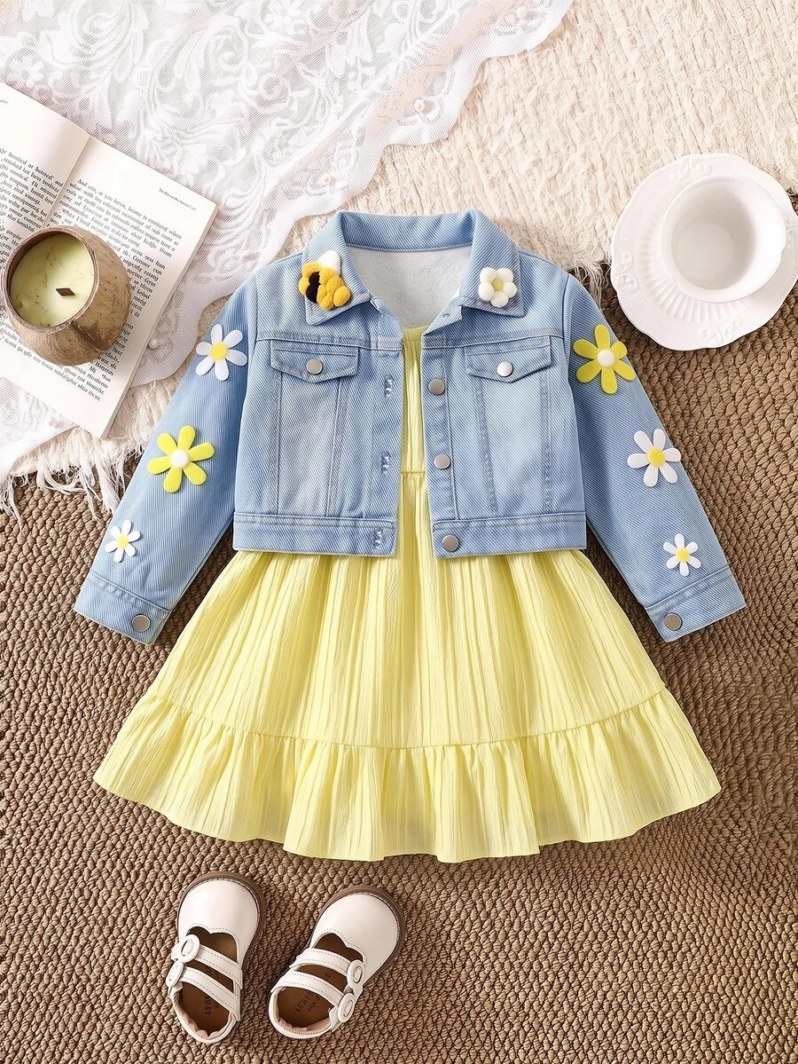 SHEIN Babygirl Cute Casual Versatile Printed Blue Floral Autumn Jacket - Blue - View 1