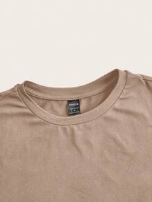 SHEIN ICON Casual Khaki Round Neck Short Sleeve Fitted Cropped Women T-Shirt, Suitable For Summer Suitable For Going Out - Khaki - View 4