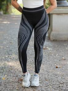 Maju Mazalli Gym Leggings Women's Striped High Waist Seamless Leggings Yoga Pants - Black - View 5