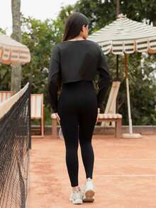 Maju Mazalli 三件套运动套装 - 无缝文胸、紧身裤、长袖上衣 - 黑色 - 查看 3