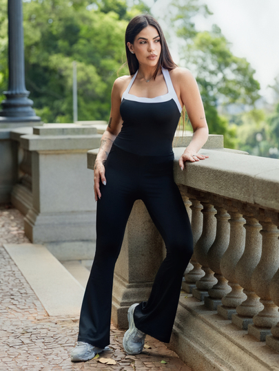 Maju Mazalli 女士瑜伽户外健身连体裤，吊带撞色露背背心和紧身喇叭裤