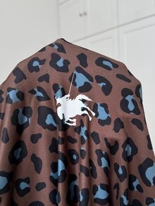 SHEIN EZwear 大尺碼女款豹紋拼接拼色騎士圖案長袖T恤 秋季 - 棕色 - 查看 7