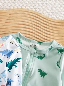 Baby Boy Knit Crew Neck Long Sleeve Top And Pants 2-Piece Pajama Set, Colorful Dinosaur Digital Print, Comfortable And Fashionable, Spring/Summer - Multicolor - View 5