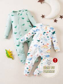 Baby Boy Knit Crew Neck Long Sleeve Top And Pants 2-Piece Pajama Set, Colorful Dinosaur Digital Print, Comfortable And Fashionable, Spring/Summer - Multicolor - View 4