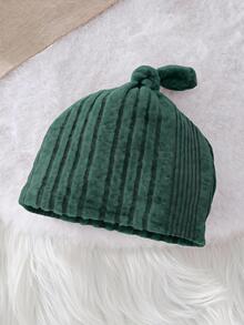 SHEIN Baby Knit Round Neck Long Sleeve Solid Color Pocket Applique Long Regular Fit Romper Fall - Dark Green - View 4