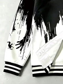Tween Boys Jacket Street Cool Black White Cursive Letter Print Loose Long Sleeve Four-Button Back To School Autumn Fall Clothes - Multicolor - View 8