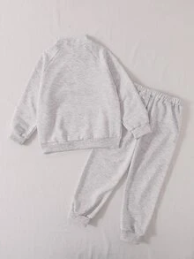 Playful Pals 2pcs Set Young Boys Half-Zip Stand Collar Grey Raglan Long Sleeve Tracksuit For Daily Wear,Spring & Autumn - Light Grey - View 3