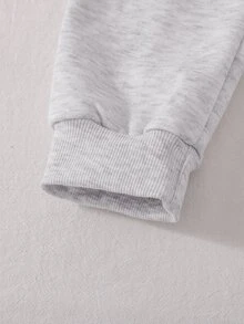 Playful Pals 2pcs Set Young Boys Half-Zip Stand Collar Grey Raglan Long Sleeve Tracksuit For Daily Wear,Spring & Autumn - Light Grey - View 4