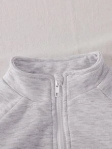 Playful Pals 2pcs Set Young Boys Half-Zip Stand Collar Grey Raglan Long Sleeve Tracksuit For Daily Wear,Spring & Autumn - Light Grey - View 8