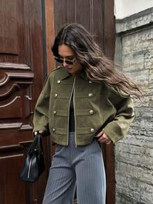 Flora Isola Flora Isola Women's Autumn/Winter Sleeve Cuff Decor Napoleon Element Casual Street Style Regular Commute Wearable Thin Jacket - Olive Green - View 1