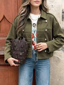 Flora Isola Flora Isola Women's Autumn/Winter Sleeve Cuff Decor Napoleon Element Casual Street Style Regular Commute Wearable Thin Jacket - Olive Green - View 6