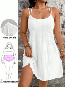 Breezaya 大码女式夏季休闲纯色提花吊带裙 - 白色 - 查看 1