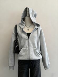 SHEIN CURVE+ Smart Casual 基本款寬鬆街頭風復古美式學院風大碼 22W 素色灰色奶油色黑色秋季度假假日外出穿搭 - 灰色 - 查看 3