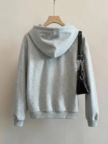 SHEIN CURVE+ Smart Casual 基本款寬鬆街頭風復古美式學院風大碼 22W 素色灰色奶油色黑色秋季度假假日外出穿搭 - 灰色 - 查看 2