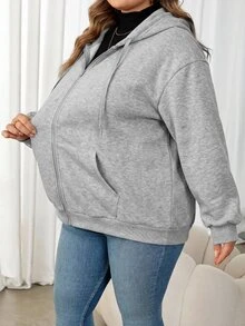 SHEIN CURVE+ Smart Casual 基本款寬鬆街頭風復古美式學院風大碼 22W 素色灰色奶油色黑色秋季度假假日外出穿搭 - 灰色 - 查看 9