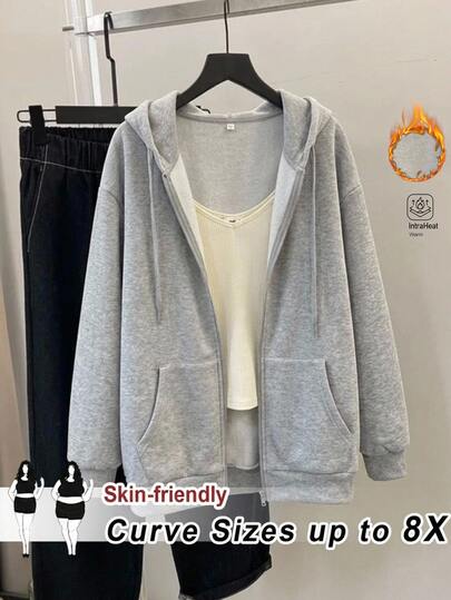 SHEIN CURVE+ Smart Casual 基本款寬鬆街頭風復古美式學院風大碼 22W 素色灰色奶油色黑色秋季度假假日外出穿搭