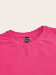 SHEIN ICON 休闲简约圆领短袖修身短款女式T恤，适合夏季 - 玫紅色 - 查看 4