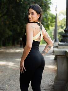 Maju Mazalli 撞色拼接露背吊带连体裤 - 黑色 - 查看 6