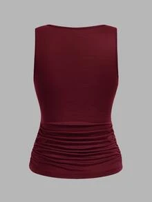 SHEIN LUNE 3pcs Solid Color White Black Burgundy Crew Neck Tight Fit Camisole Tops, Versatile For Summer Outings, Layering,Casual Daytime Everyday - Multicolor - View 10