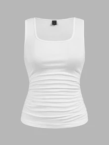 SHEIN LUNE 3pcs Solid Color White Black Burgundy Crew Neck Tight Fit Camisole Tops, Versatile For Summer Outings, Layering,Casual Daytime Everyday - Multicolor - View 3