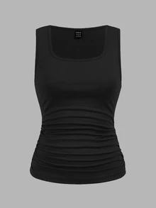 SHEIN LUNE 3pcs Solid Color White Black Burgundy Crew Neck Tight Fit Camisole Tops, Versatile For Summer Outings, Layering,Casual Daytime Everyday - Multicolor - View 6