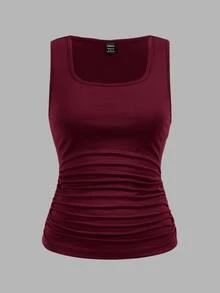 SHEIN LUNE 3pcs Solid Color White Black Burgundy Crew Neck Tight Fit Camisole Tops, Versatile For Summer Outings, Layering,Casual Daytime Everyday - Multicolor - View 9