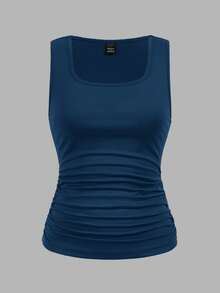 SHEIN LUNE 3pcs Women's Slimming Solid Color Square Neck Fitted Tank Tops, Casual & Versatile, Suitable For Summer Sleeveless Top Ladies Clothes,Summer Top - Multicolor - View 9