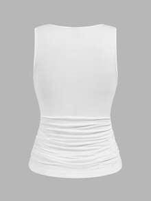 SHEIN LUNE 3pcs Women's Slimming Solid Color Square Neck Fitted Tank Tops, Casual & Versatile, Suitable For Summer Sleeveless Top Ladies Clothes,Summer Top - Multicolor - View 4