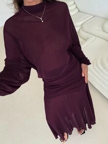 Aloruh Elegant Sexy Purple Sheer Mermaid Dress - Red Violet - View 8