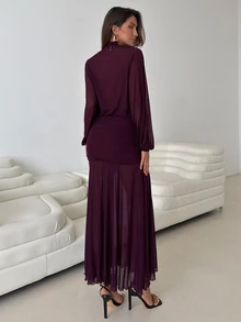 Aloruh Elegant Sexy Purple Sheer Mermaid Dress - Red Violet - View 2
