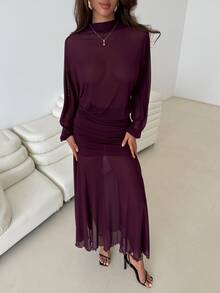 Aloruh Elegant Sexy Purple Sheer Mermaid Dress - Red Violet - View 5