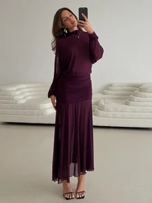 Aloruh Elegant Sexy Purple Sheer Mermaid Dress - Red Violet - View 7